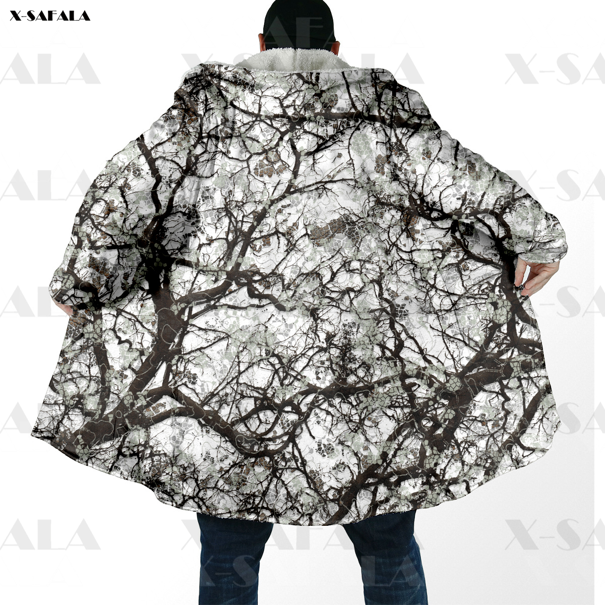 겨울 사냥꾼 위장 육군 3D 인쇄 까마귀 긴 더플 탑 코트 후드 담요 망토 두꺼운 자켓 코튼 캐시미어 양털, 겨울